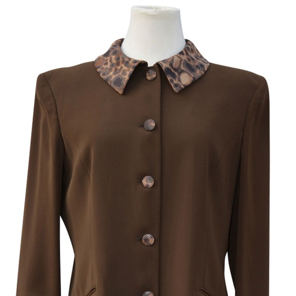 Leopard Accent Blazer Jacket Skirt Suit 44 M US 8